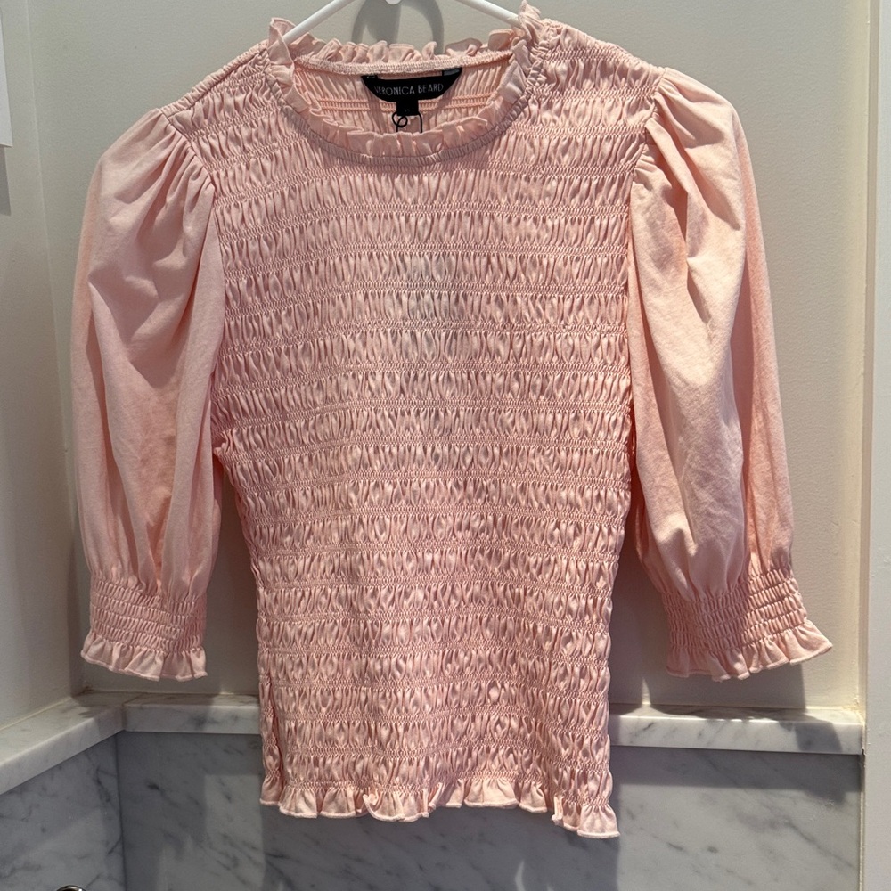 Veronica Beard Light Pink Smocked Blouse